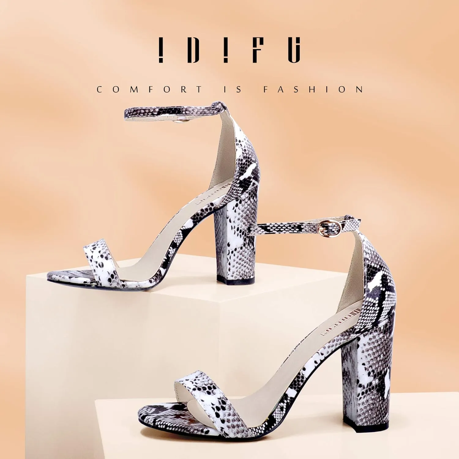 IDIFU Women's IN4 Cookie-HI Chunky High Heel Sandals Open Toe Ankle Strap Wedding Bridal Prom Dress Shoes For Women Bride Bridesmaid
