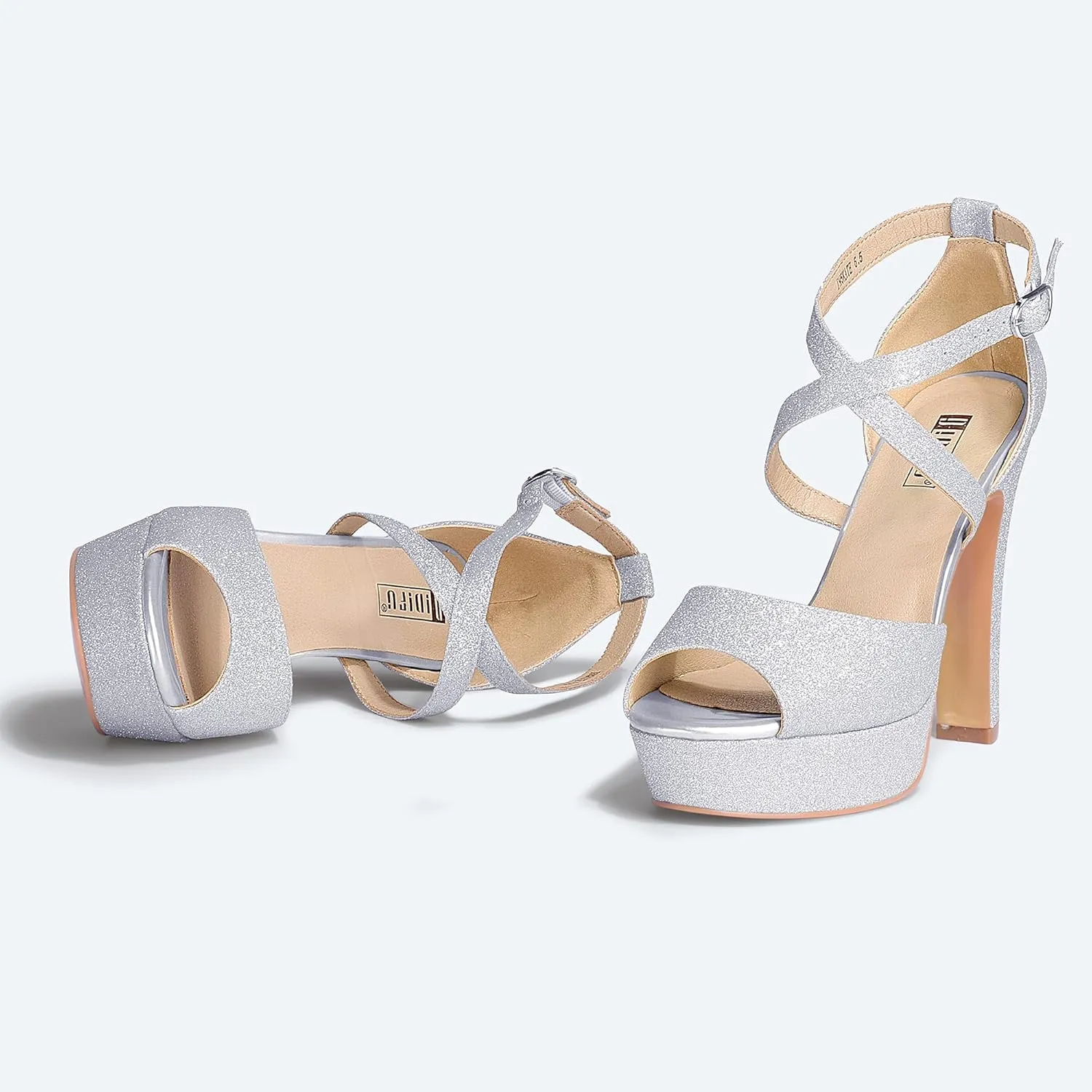 IDIFU Women's Platform Chunky High Heels Dress Sandals Peep Toe Ankle Strap Wedding Party Evening Shoes for Women Bride