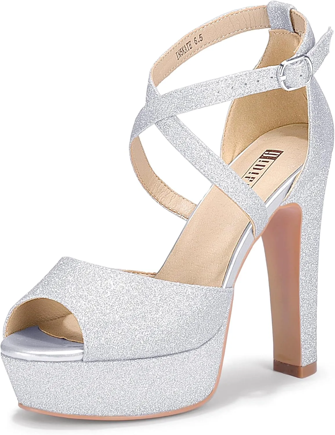IDIFU Women's Platform Chunky High Heels Dress Sandals Peep Toe Ankle Strap Wedding Party Evening Shoes for Women Bride