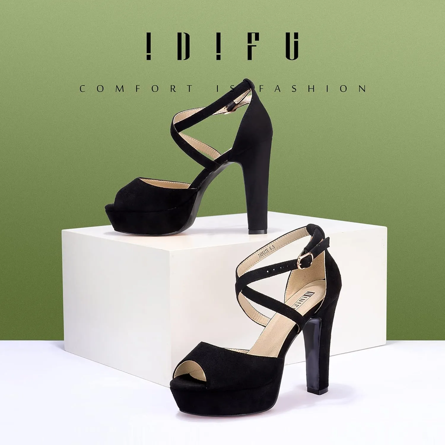 IDIFU Women's Platform Chunky High Heels Dress Sandals Peep Toe Ankle Strap Wedding Party Evening Shoes for Women Bride