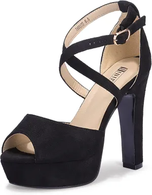IDIFU Women's Platform Chunky High Heels Dress Sandals Peep Toe Ankle Strap Wedding Party Evening Shoes for Women Bride