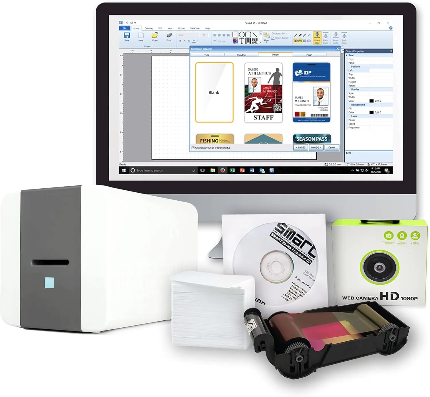 IDP SMART-21S ID Card Printer Bundle – Includes PC Software, USB Camera, YMCKO Ribbon (100 Prints), and 100 PVC Cards for Fast, Pro-Level Single-Sided Card Printing