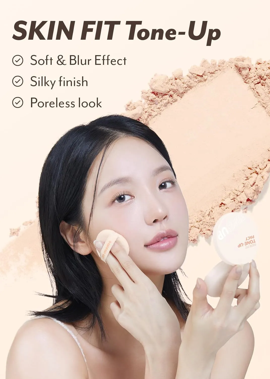 I'M MEME Compact - Skin Fit Tone Up Pact | FLawless Finish with Aqua Sebum, Soft & Velvet Pressed Powder Compact, Smooth Pores & Fine Lines, Korean Makeup, Translucent, Oily Skin, 0.35 Oz