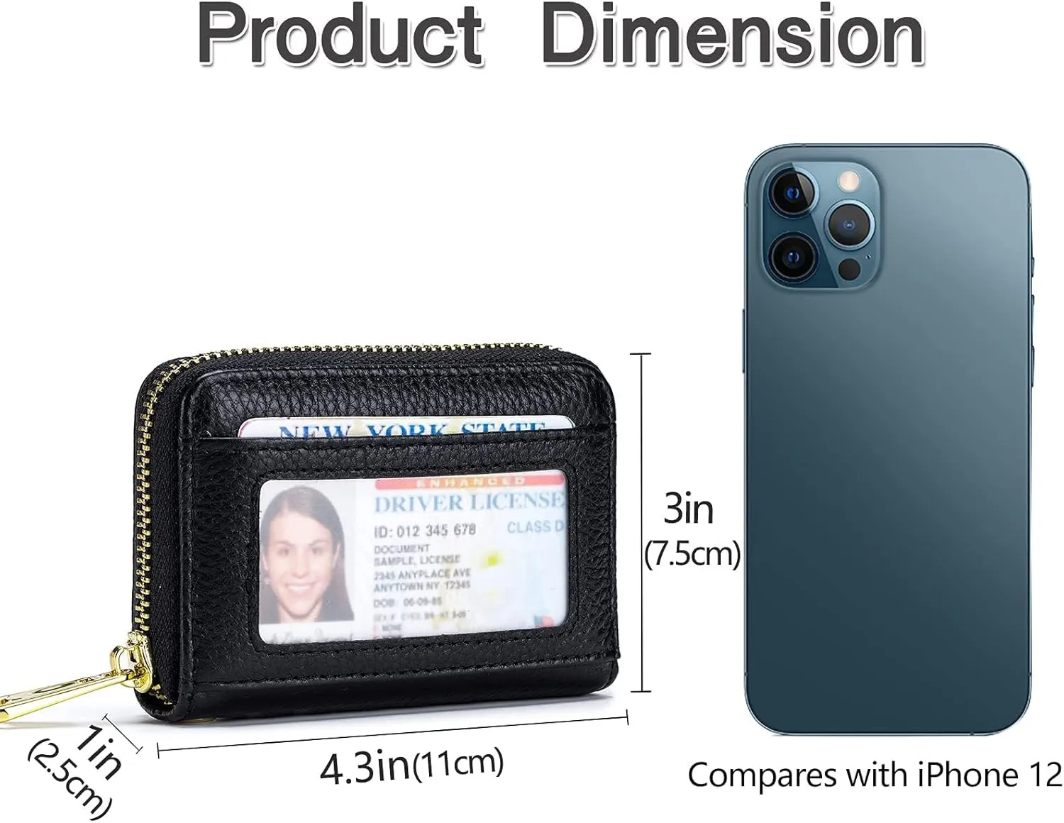 imeetu RFID Credit Card Holder Wallet with Keychain & ID Window Small Leather Zipper Card Case for Women (Horizontal 10 Slots, Navy)