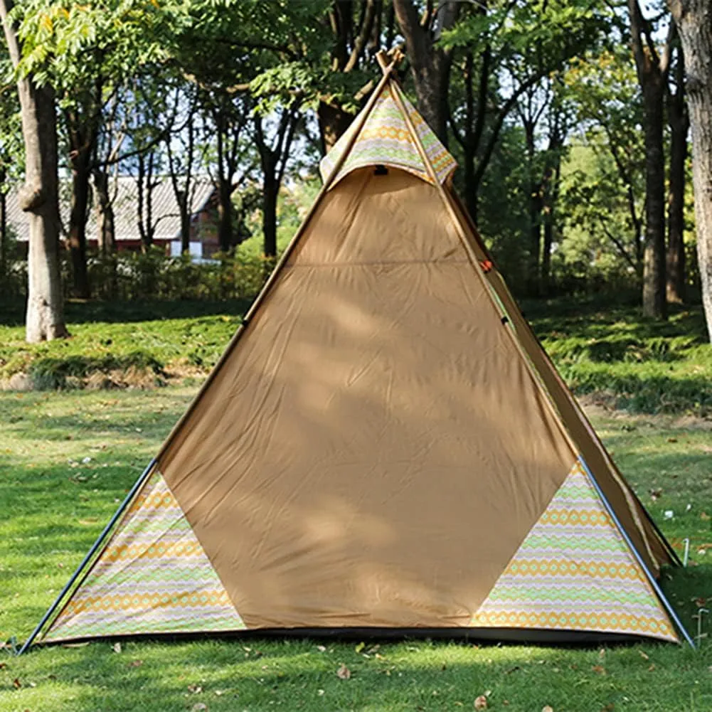 Indian Tent Outdoor Family Camping Tent 3-4 People Tribal Style Pyramid Tent Indoor Children's Tent (Brown) (Brown)