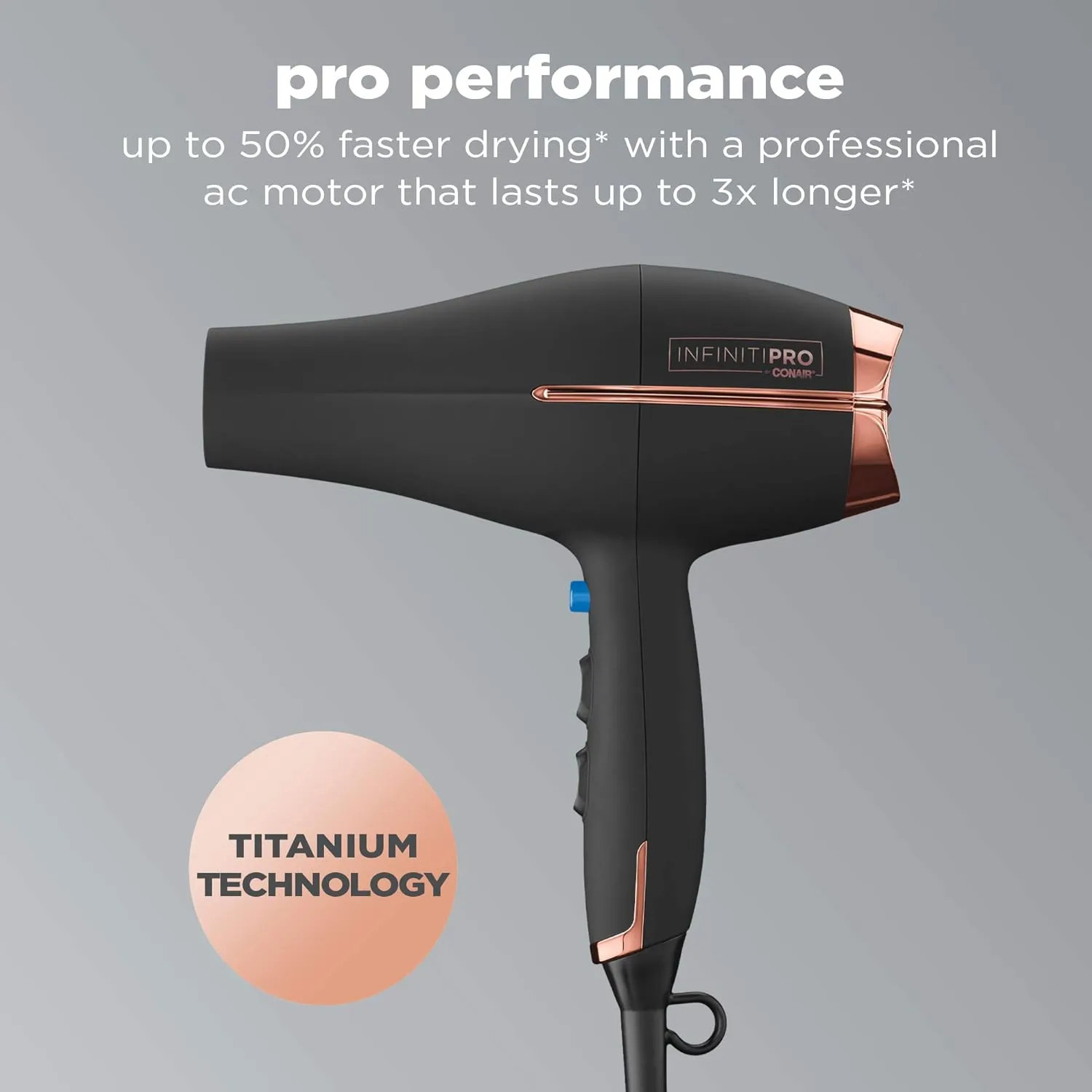 INFINITIPRO BY CONAIR Hair Dryer with Diffuser | AC Motor Pro Hair Dryer with Ceramic Technology | Includes Diffuser and Concentrator | Black | Packaging May Vary