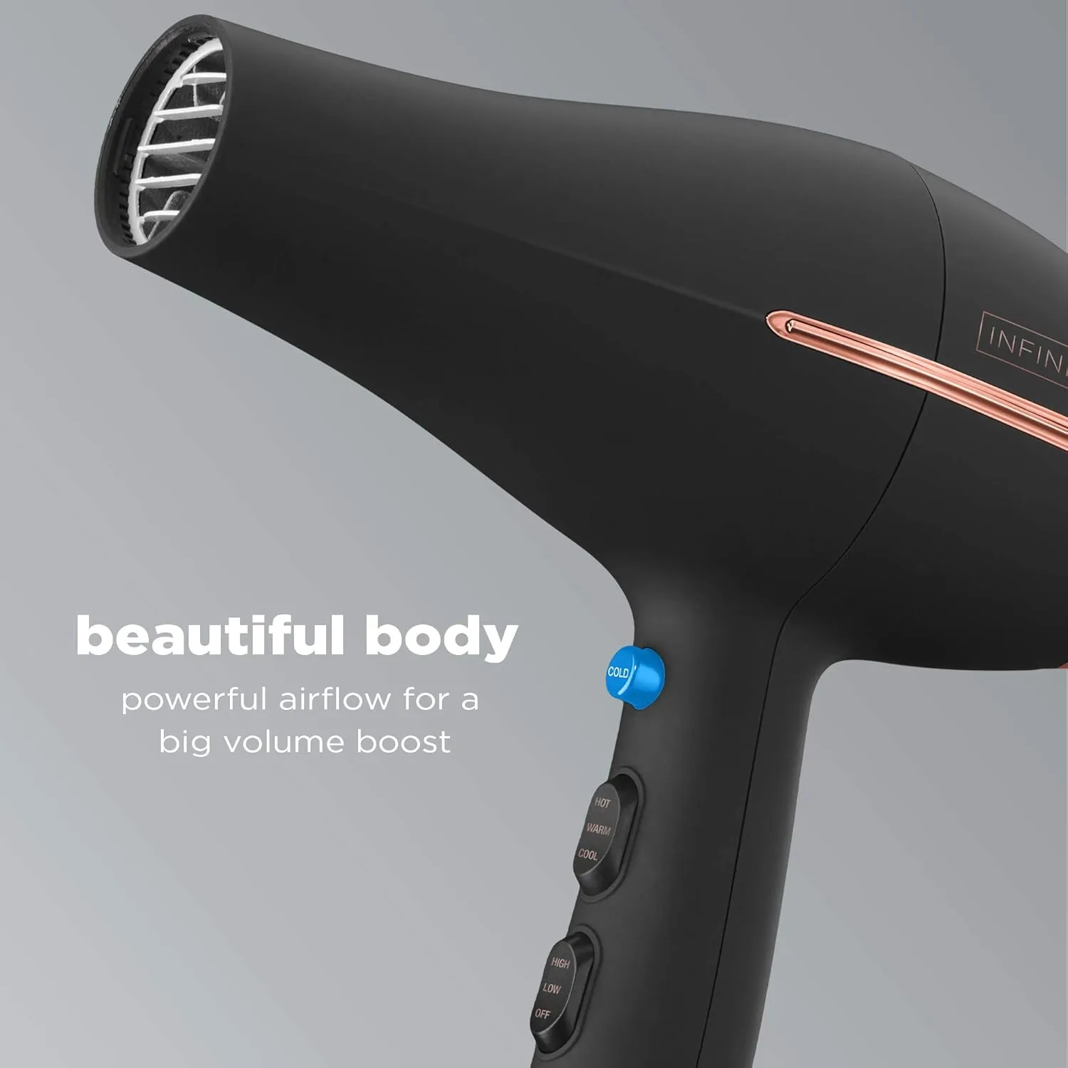 INFINITIPRO BY CONAIR Hair Dryer with Diffuser | AC Motor Pro Hair Dryer with Ceramic Technology | Includes Diffuser and Concentrator | Black | Packaging May Vary
