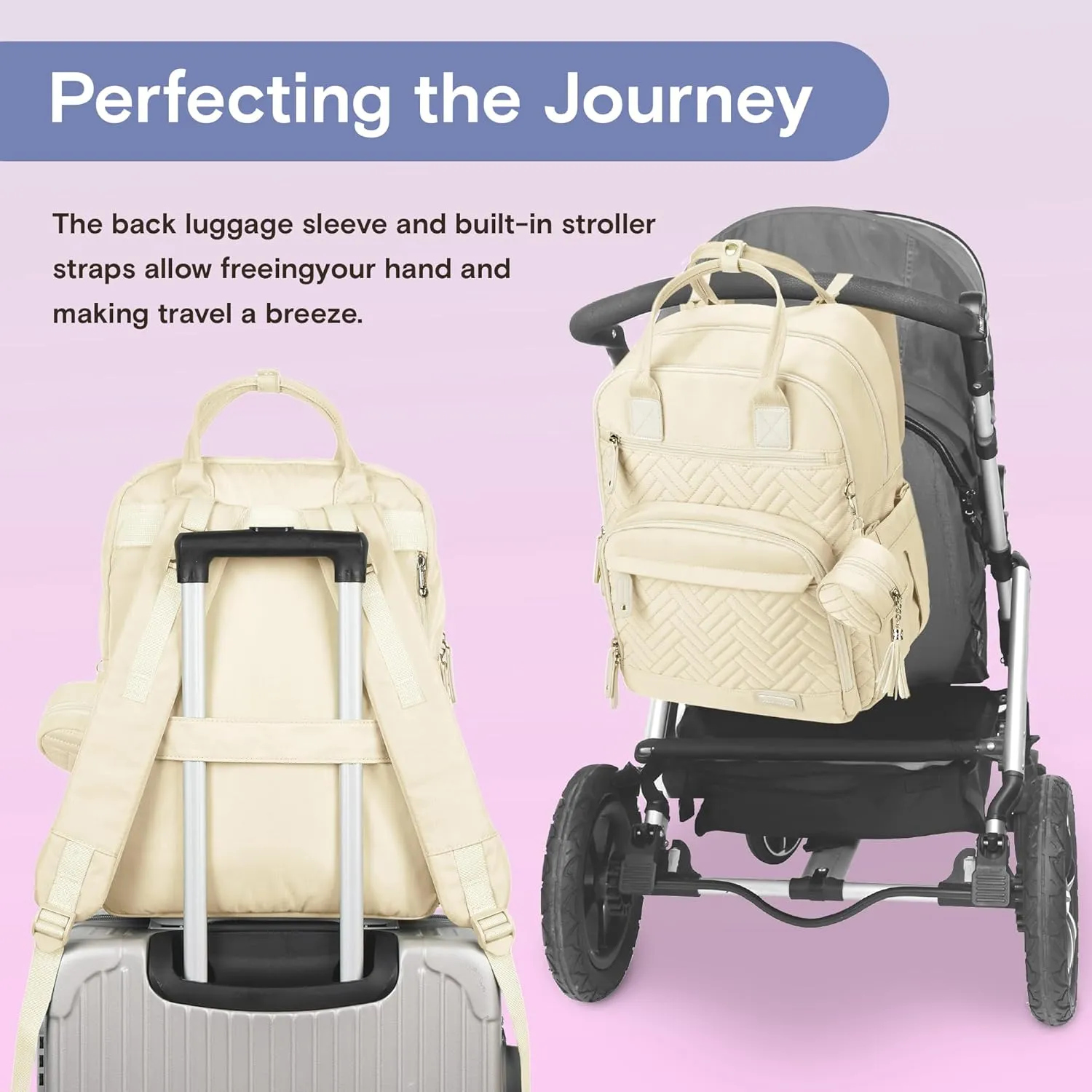 iniuniu Diaper Bag Backpack, 4 in 1 kit Large Unisex Baby Bags for Boys Girls, Waterproof Travel Back Pack with Diaper Pouch, Washable Changing Pad, Pacifier Case and Stroller Straps, Off White