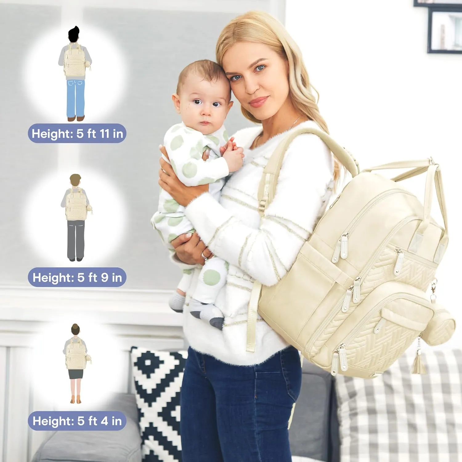 iniuniu Diaper Bag Backpack, 4 in 1 kit Large Unisex Baby Bags for Boys Girls, Waterproof Travel Back Pack with Diaper Pouch, Washable Changing Pad, Pacifier Case and Stroller Straps, Off White
