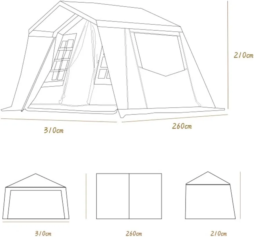 Instant Cabin Tent 3-4 Person Camping Tent - Family Waterproof Backpack Tents with Top Rainfly, Easy Set Up with Carry Bag for 4 Season Hiking Glamping Beach Outdoor (Khaki 310X260X210CM)