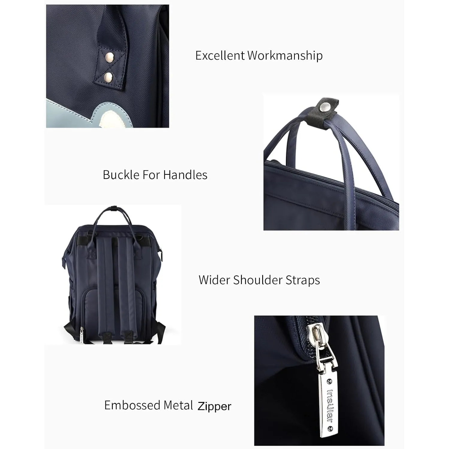 Insular Diaper Bag Backpack, Insular Multi-Function Travel Bag, Waterproof Maternity Nappy Bag Changing Bag for Mom Girls, Large Capacity Baby Bag with Stroller Straps and Changing Pad, Navy Blue Bear