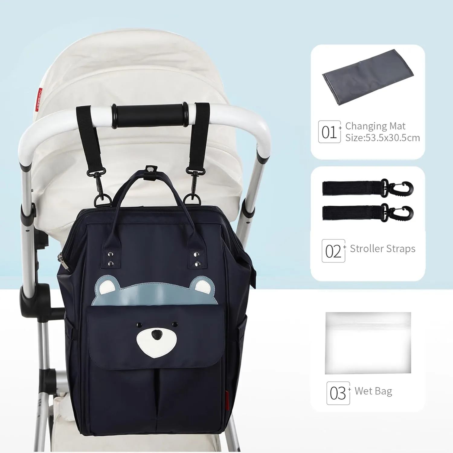 Insular Diaper Bag Backpack, Insular Multi-Function Travel Bag, Waterproof Maternity Nappy Bag Changing Bag for Mom Girls, Large Capacity Baby Bag with Stroller Straps and Changing Pad, Navy Blue Bear