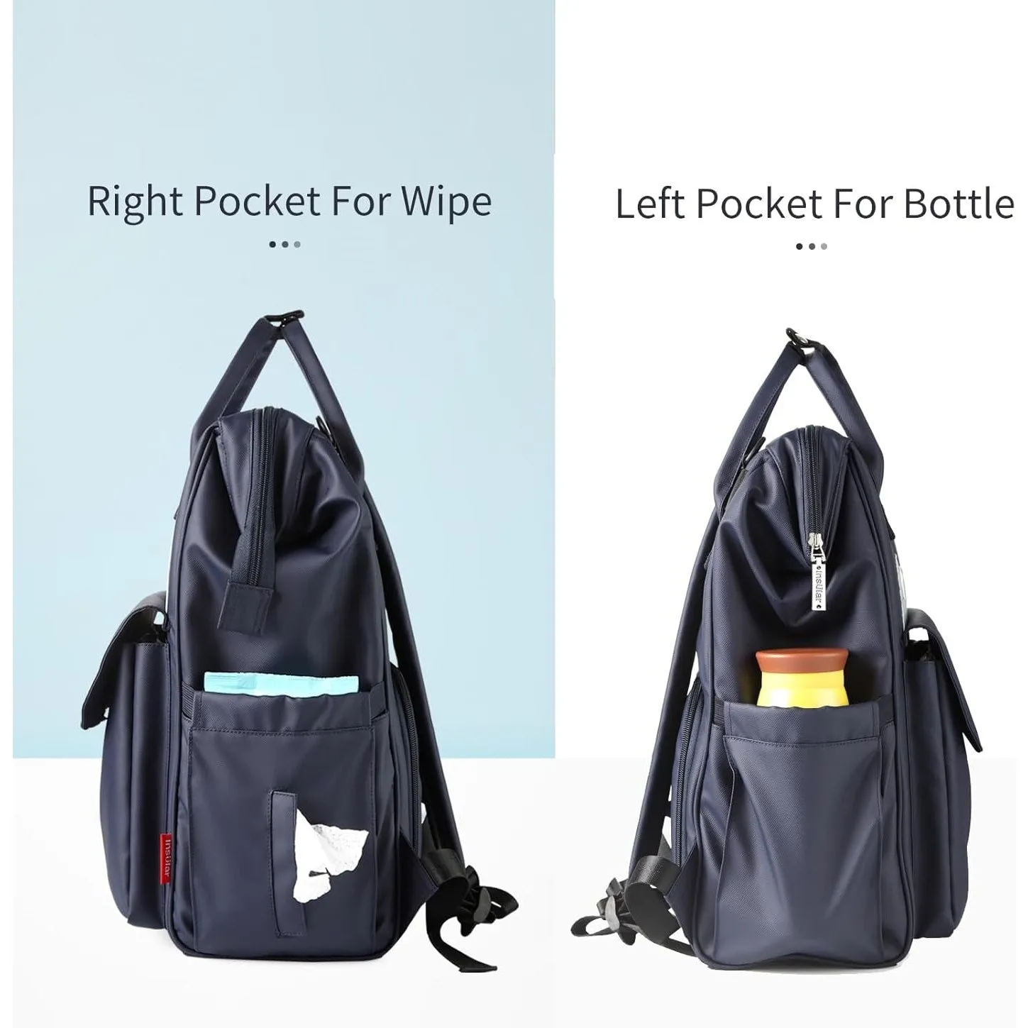 Insular Diaper Bag Backpack, Insular Multi-Function Travel Bag, Waterproof Maternity Nappy Bag Changing Bag for Mom Girls, Large Capacity Baby Bag with Stroller Straps and Changing Pad, Navy Blue Bear