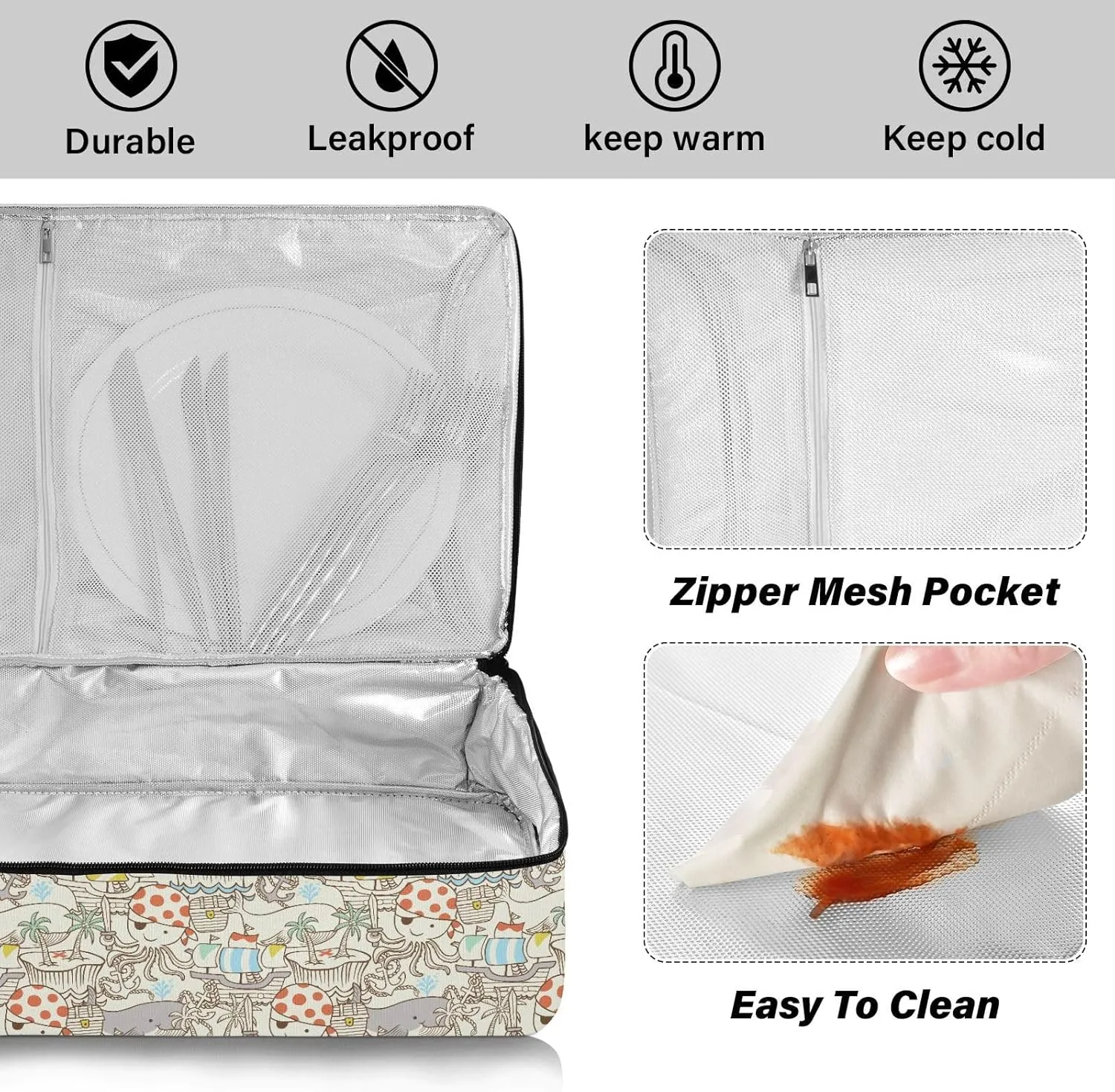 Insulated Lunch Bag for Women/Men for Work Outing Traveling with Adjustable Shoulder Strap for Adults Pattern 3