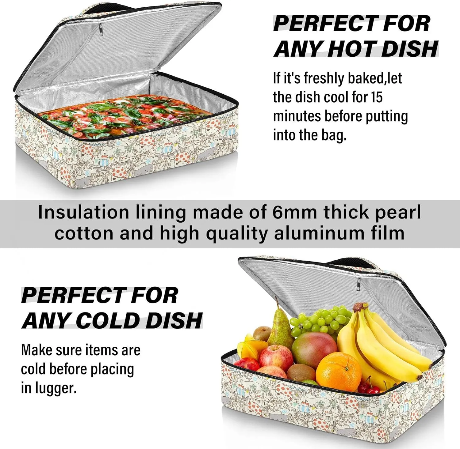 Insulated Lunch Bag for Women/Men for Work Outing Traveling with Adjustable Shoulder Strap for Adults Pattern 3