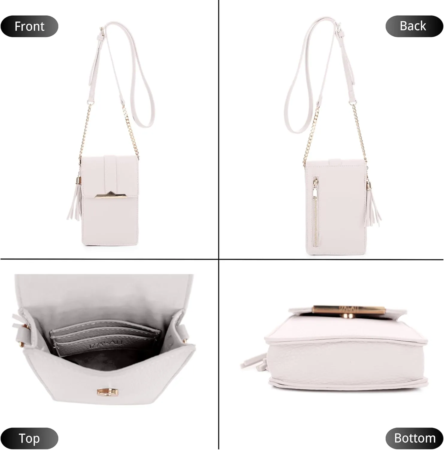 Izzy & Ali Compact Phone Crossbody Bag, Rectangular, Tassel Accent, Adjustable Chain Strap, Magnetic Flap Closure