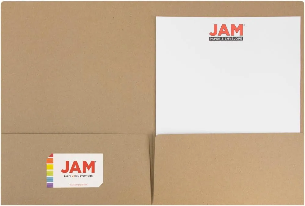 JAM PAPER Premium Matte Cardstock Twin Pocket Folders - Recycled Brown Kraft Paper Bag - Bulk 50/Box