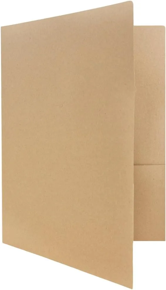 JAM PAPER Premium Matte Cardstock Twin Pocket Folders - Recycled Brown Kraft Paper Bag - Bulk 50/Box