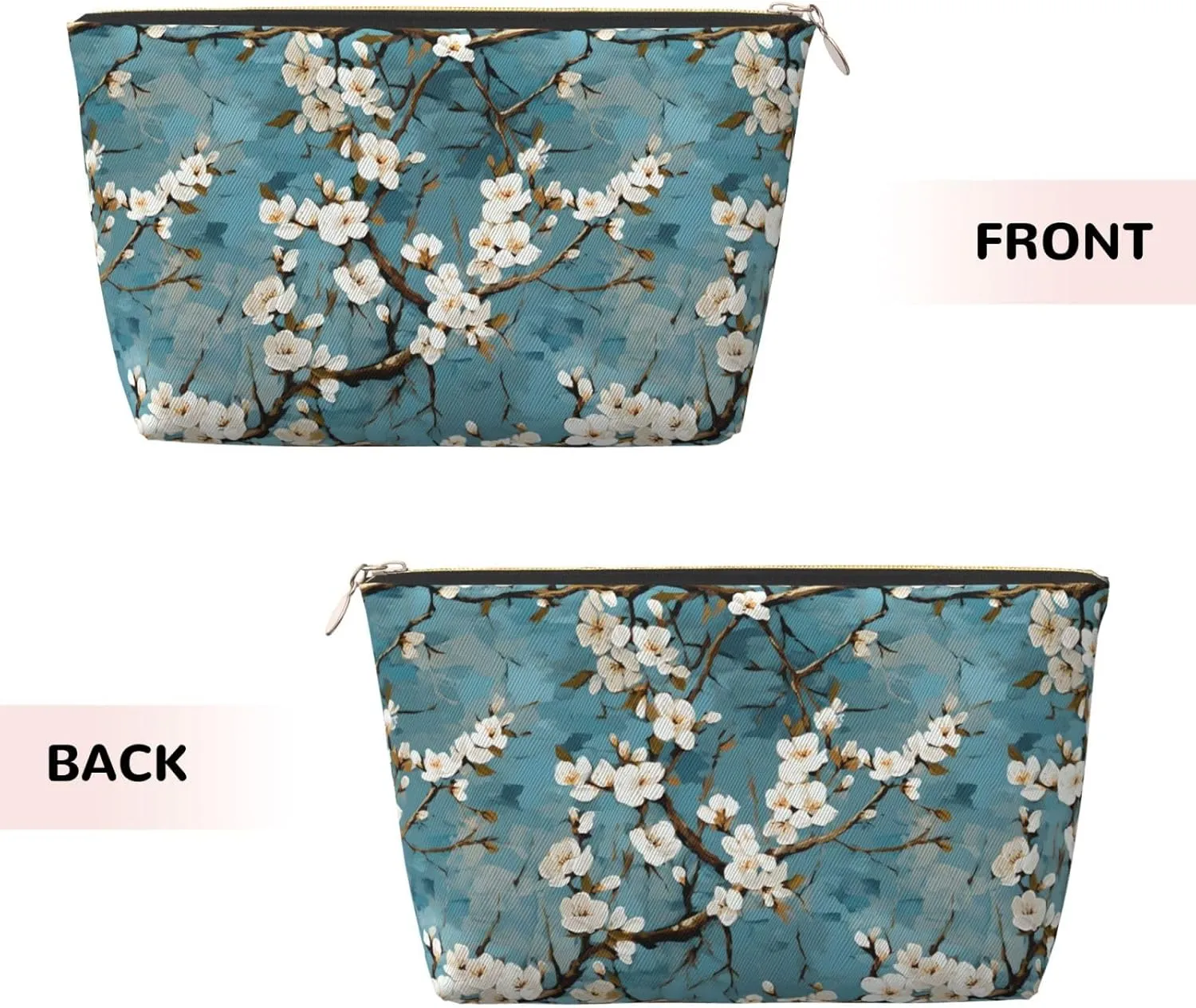 Japanese Blue Cherry Blossom Makeup Bag Waterproof Cosmetic Bag Organizer Small Make Up Zipper Pouch Portable Travel Toiletry Bag For Women Girls