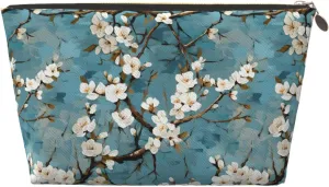 Japanese Blue Cherry Blossom Makeup Bag Waterproof Cosmetic Bag Organizer Small Make Up Zipper Pouch Portable Travel Toiletry Bag For Women Girls