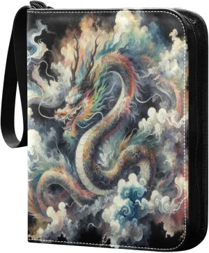 Japanese Dragon Painting Trading Card Binder with Sleeves PU Leather Holds 400 Cards,Double Sided Trading Card Folder with Zipper Collection Binder Album Book Case for Boys Girls