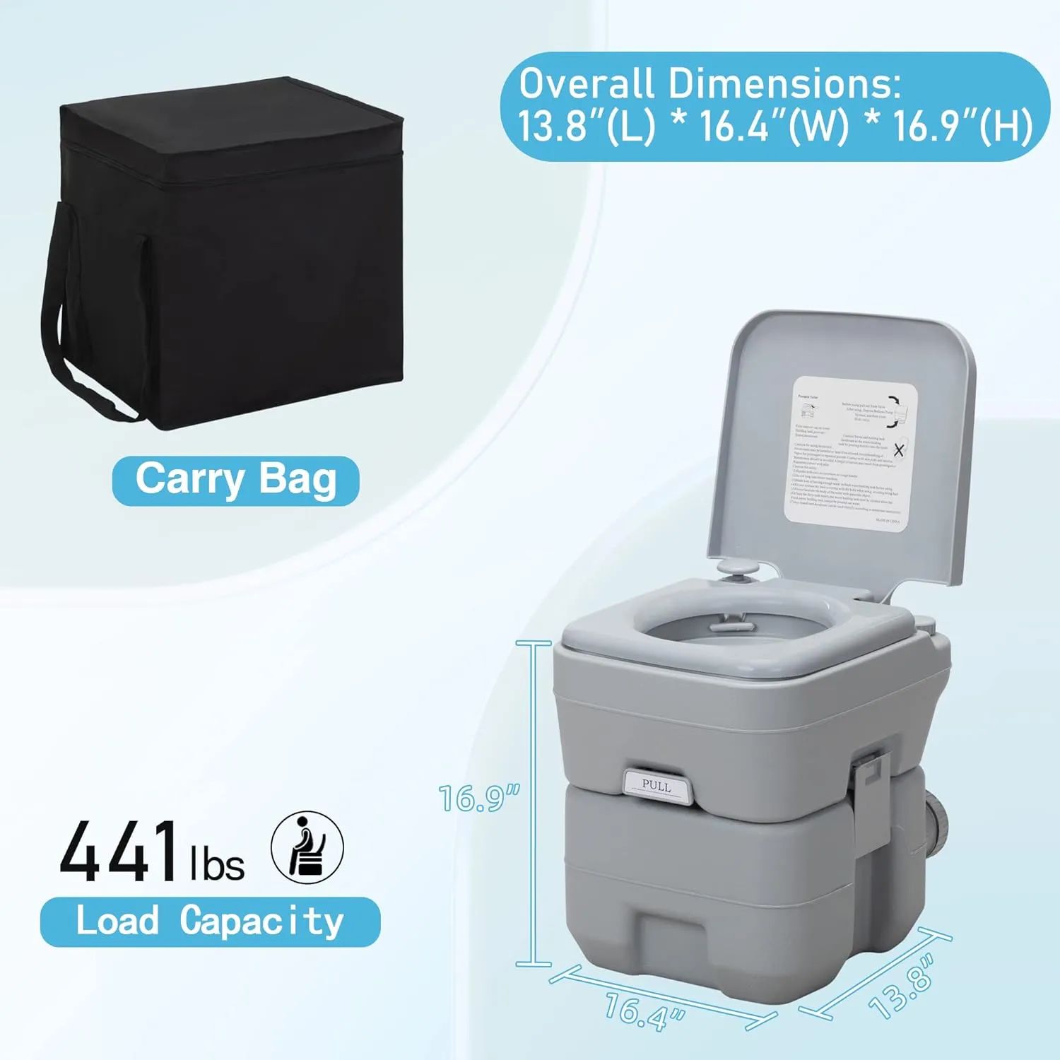 JAXPETY Portable Toilet with Carry Bag, Camping Toilet 5.3 Gallon Waste Tank Porta Potty, Leak-Proof Indoor Outdoor Toilet for RV, Travel, Boating, Fishing