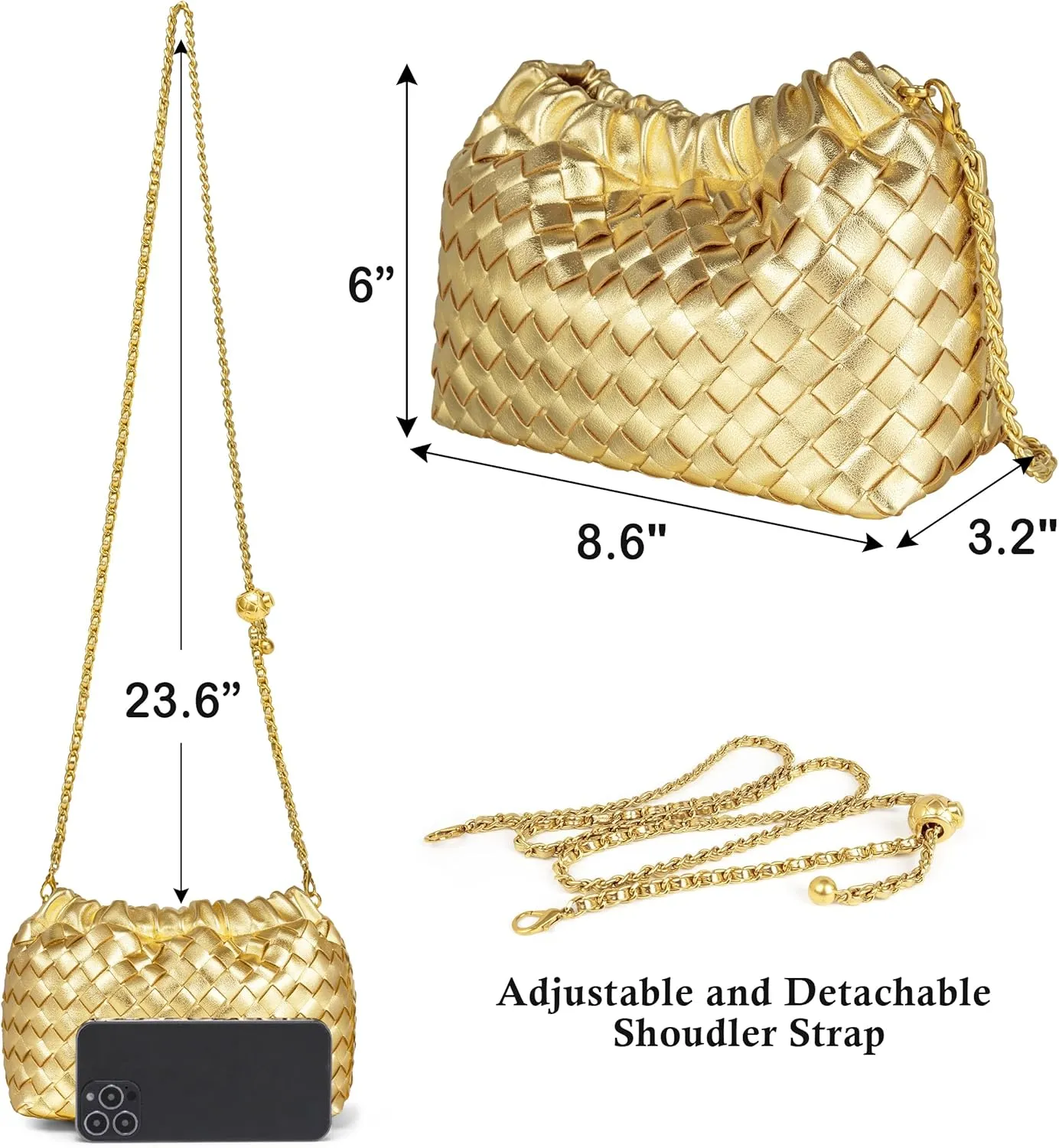Joryin Woven Women's Crossbody Bag & Evening Purse, Trendy Dumpling Clutch & Hobo Cloud Shoulder Bag Trendy Dumpling Clutch
