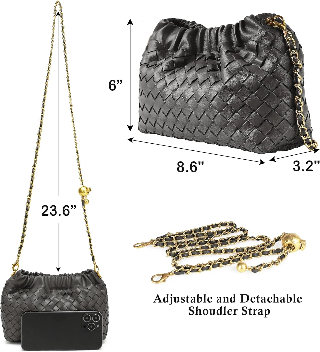 Joryin Woven Women's Crossbody Bag & Evening Purse, Trendy Dumpling Clutch & Hobo Cloud Shoulder Bag Trendy Dumpling Clutch