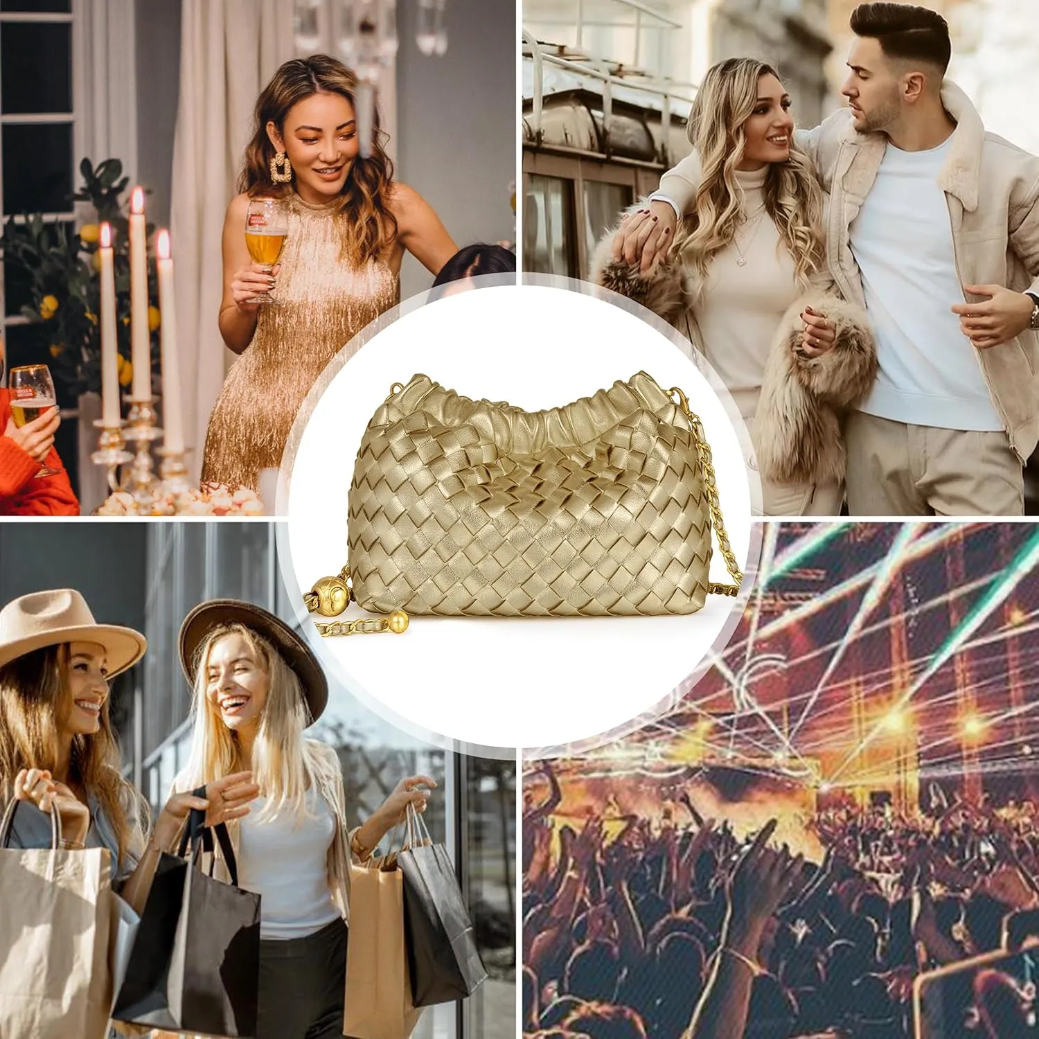 Joryin Woven Women's Crossbody Bag & Evening Purse, Trendy Dumpling Clutch & Hobo Cloud Shoulder Bag Trendy Dumpling Clutch