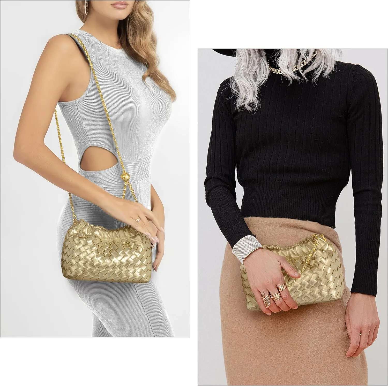 Joryin Woven Women's Crossbody Bag & Evening Purse, Trendy Dumpling Clutch & Hobo Cloud Shoulder Bag Trendy Dumpling Clutch
