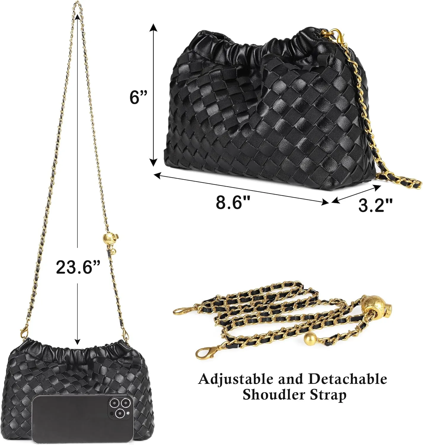 Joryin Woven Women's Crossbody Bag & Evening Purse, Trendy Dumpling Clutch & Hobo Cloud Shoulder Bag Trendy Dumpling Clutch