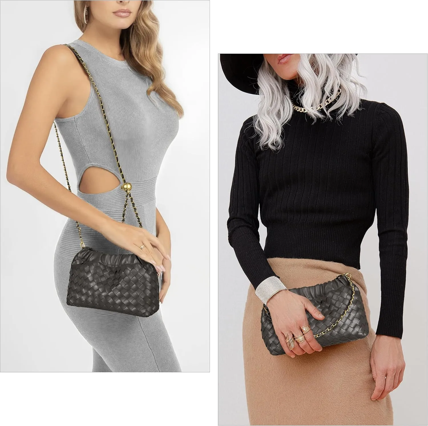 Joryin Woven Women's Crossbody Bag & Evening Purse, Trendy Dumpling Clutch & Hobo Cloud Shoulder Bag Trendy Dumpling Clutch