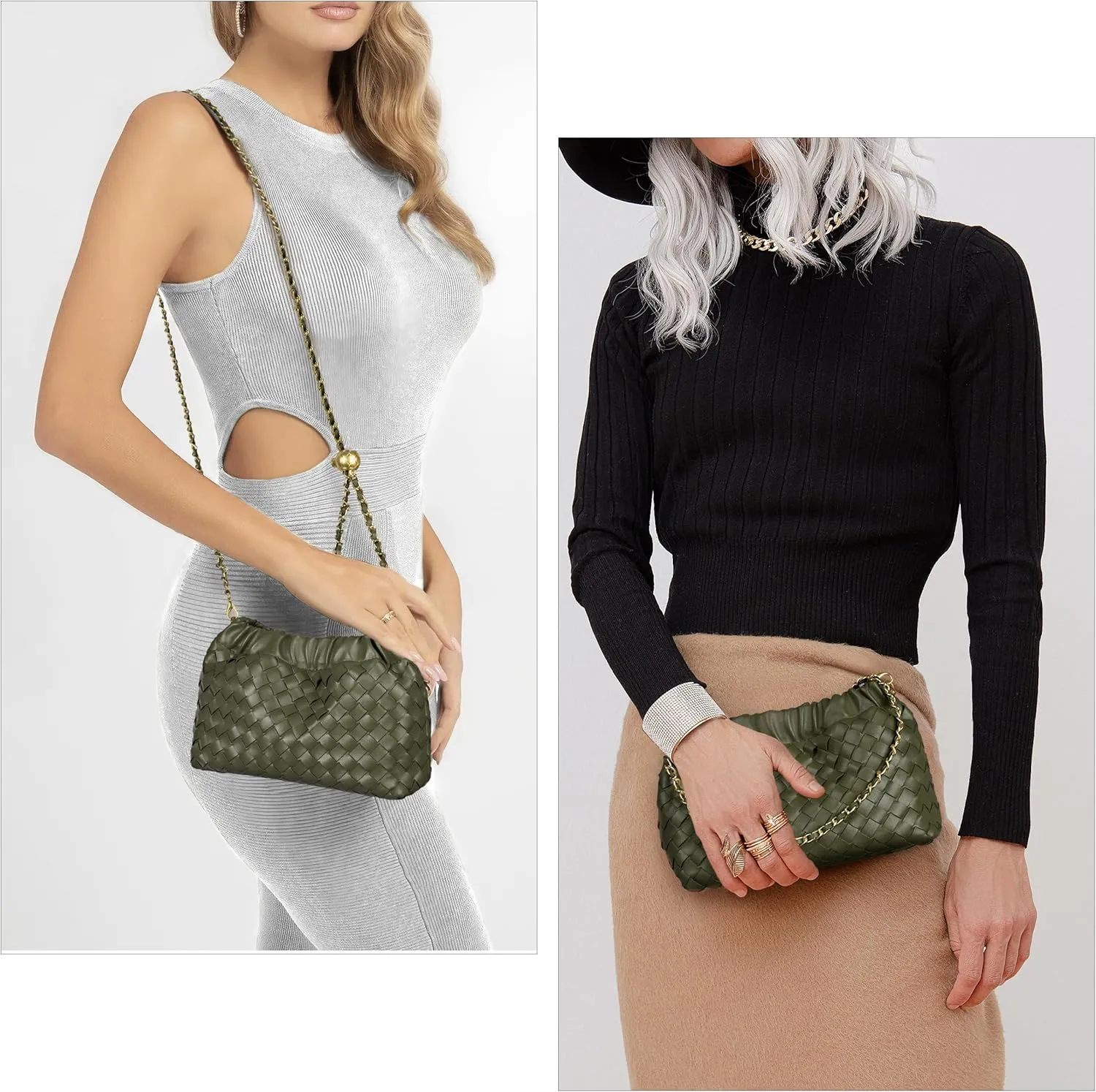 Joryin Woven Women's Crossbody Bag & Evening Purse, Trendy Dumpling Clutch & Hobo Cloud Shoulder Bag Trendy Dumpling Clutch