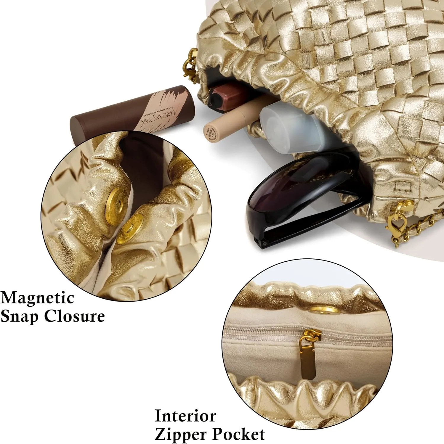 Joryin Woven Women's Crossbody Bag & Evening Purse, Trendy Dumpling Clutch & Hobo Cloud Shoulder Bag Trendy Dumpling Clutch