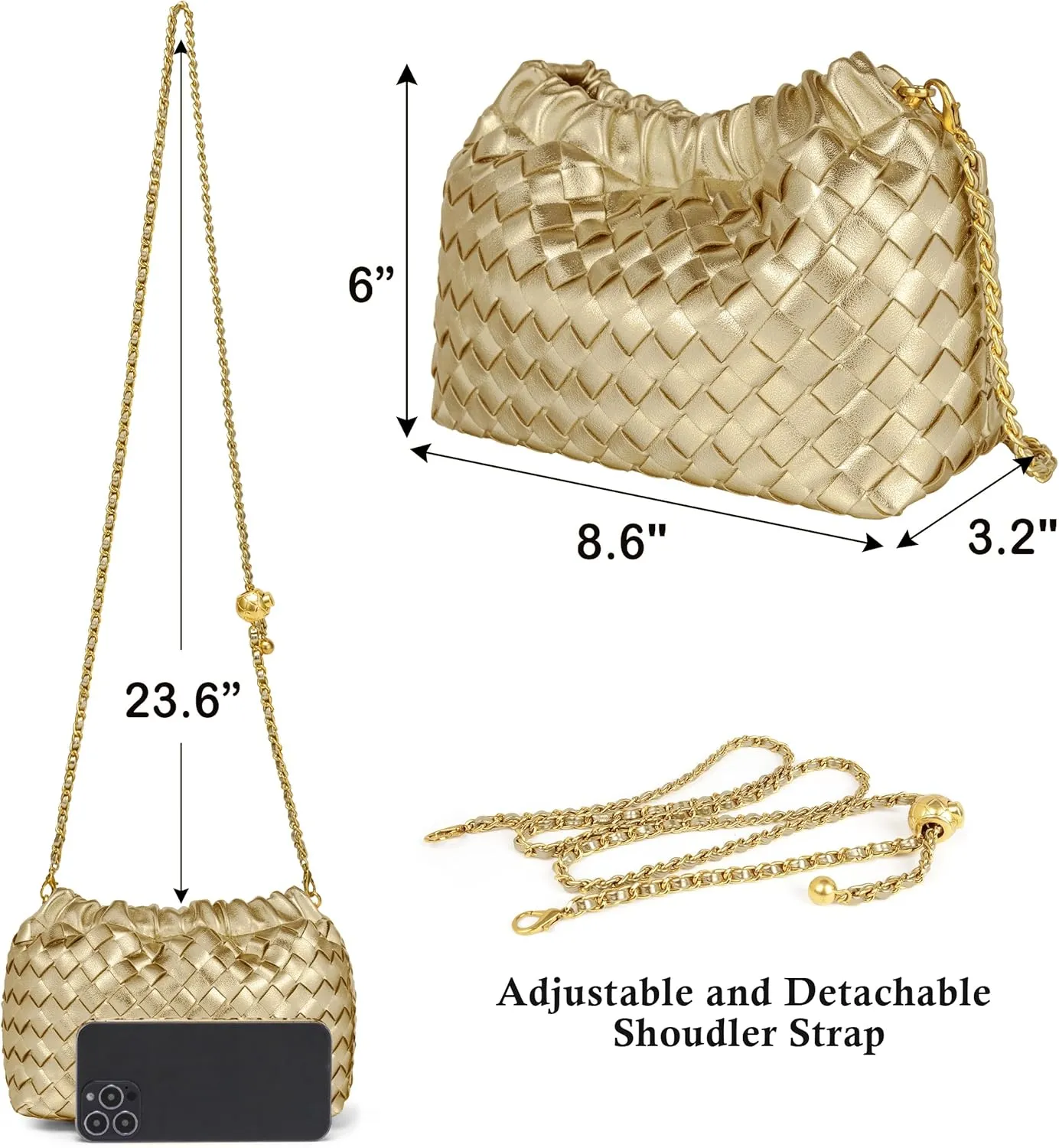 Joryin Woven Women's Crossbody Bag & Evening Purse, Trendy Dumpling Clutch & Hobo Cloud Shoulder Bag Trendy Dumpling Clutch