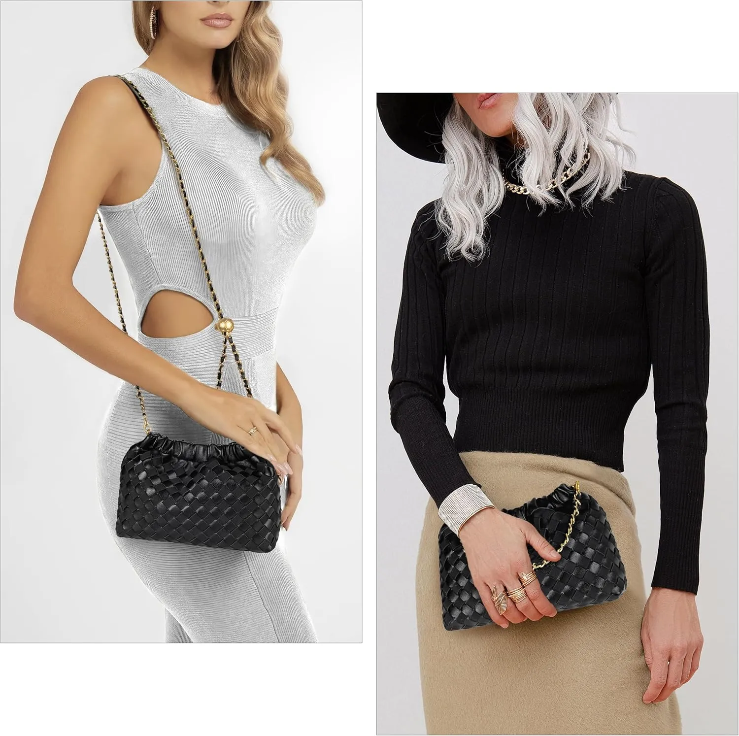 Joryin Woven Women's Crossbody Bag & Evening Purse, Trendy Dumpling Clutch & Hobo Cloud Shoulder Bag Trendy Dumpling Clutch
