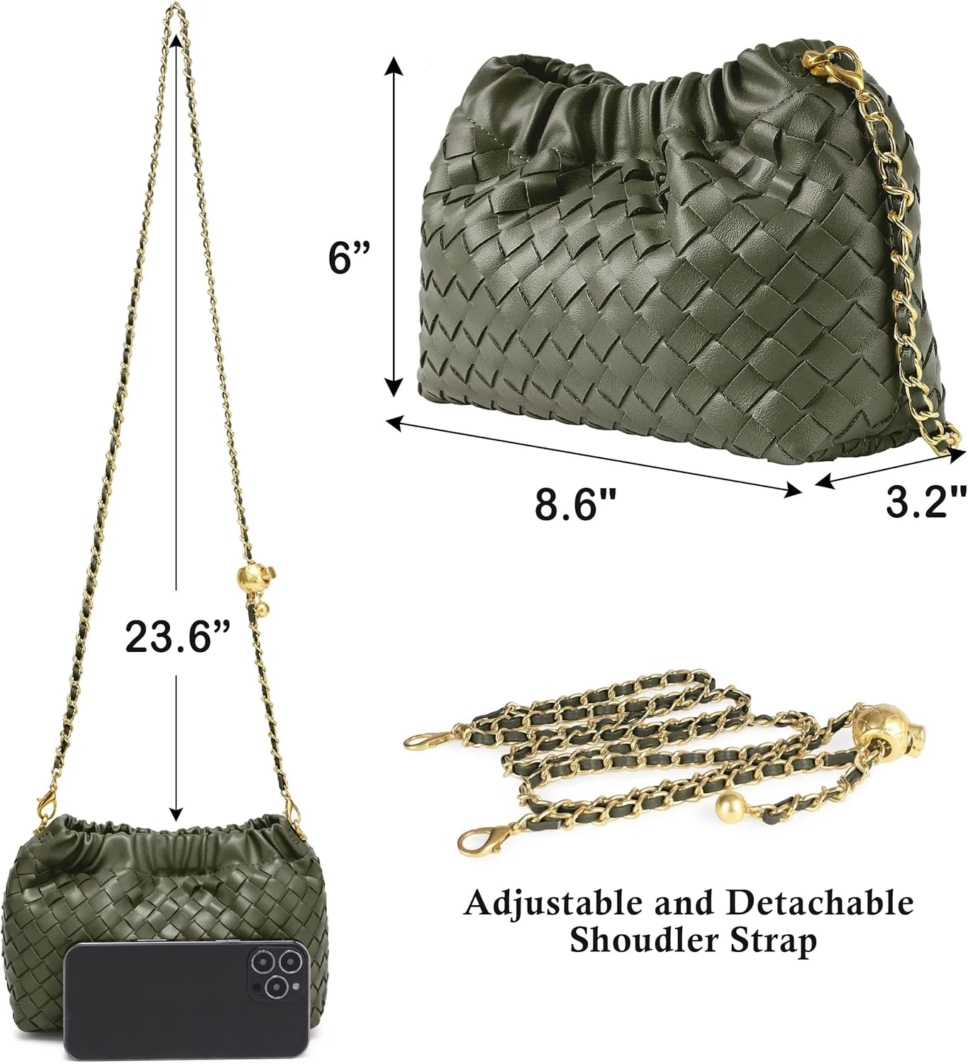 Joryin Woven Women's Crossbody Bag & Evening Purse, Trendy Dumpling Clutch & Hobo Cloud Shoulder Bag Trendy Dumpling Clutch