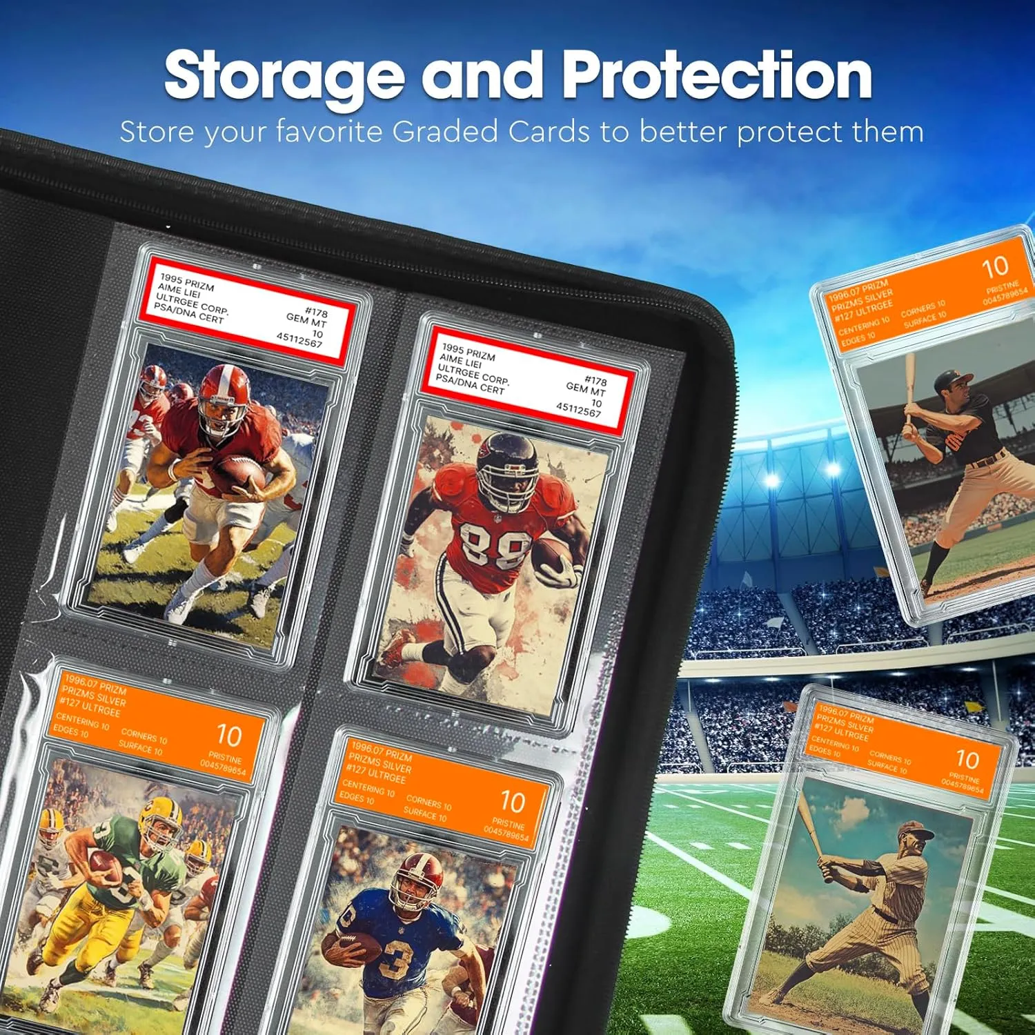 JoyHood Graded Card Binder, Graded Cards Holder with 4 Slot, Graded Card Storage Album compatible with PSA/CGC/PCG Slabs, Holds 40 Graded Cards (Grey)