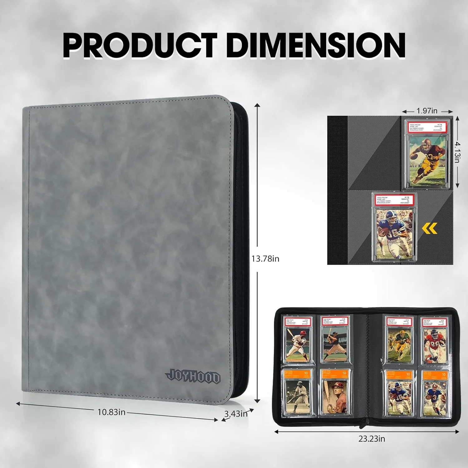 JoyHood Graded Card Binder, Graded Cards Holder with 4 Slot, Graded Card Storage Album compatible with PSA/CGC/PCG Slabs, Holds 40 Graded Cards (Grey)