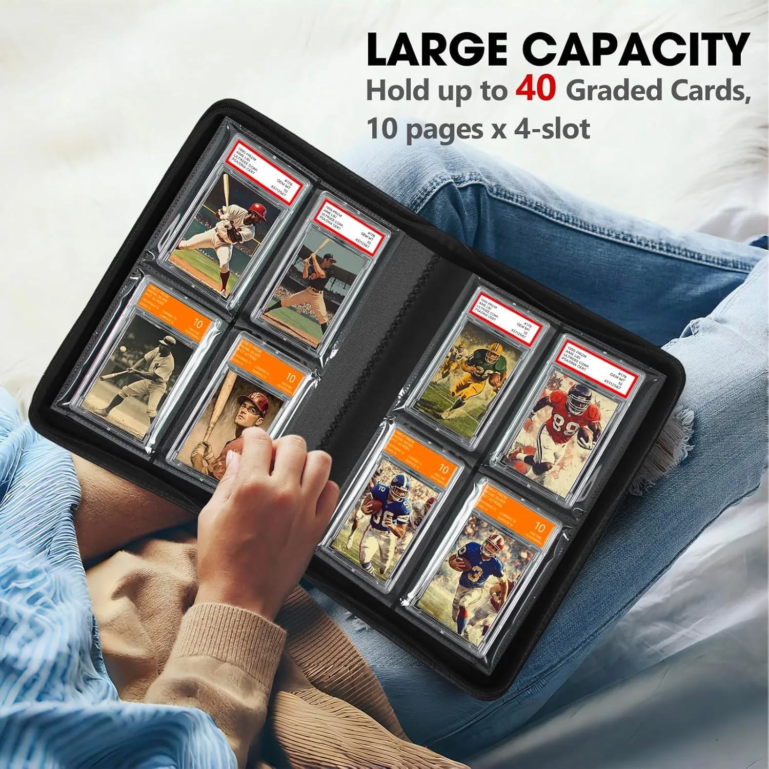 JoyHood Graded Card Binder, Graded Cards Holder with 4 Slot, Graded Card Storage Album compatible with PSA/CGC/PCG Slabs, Holds 40 Graded Cards (Grey)