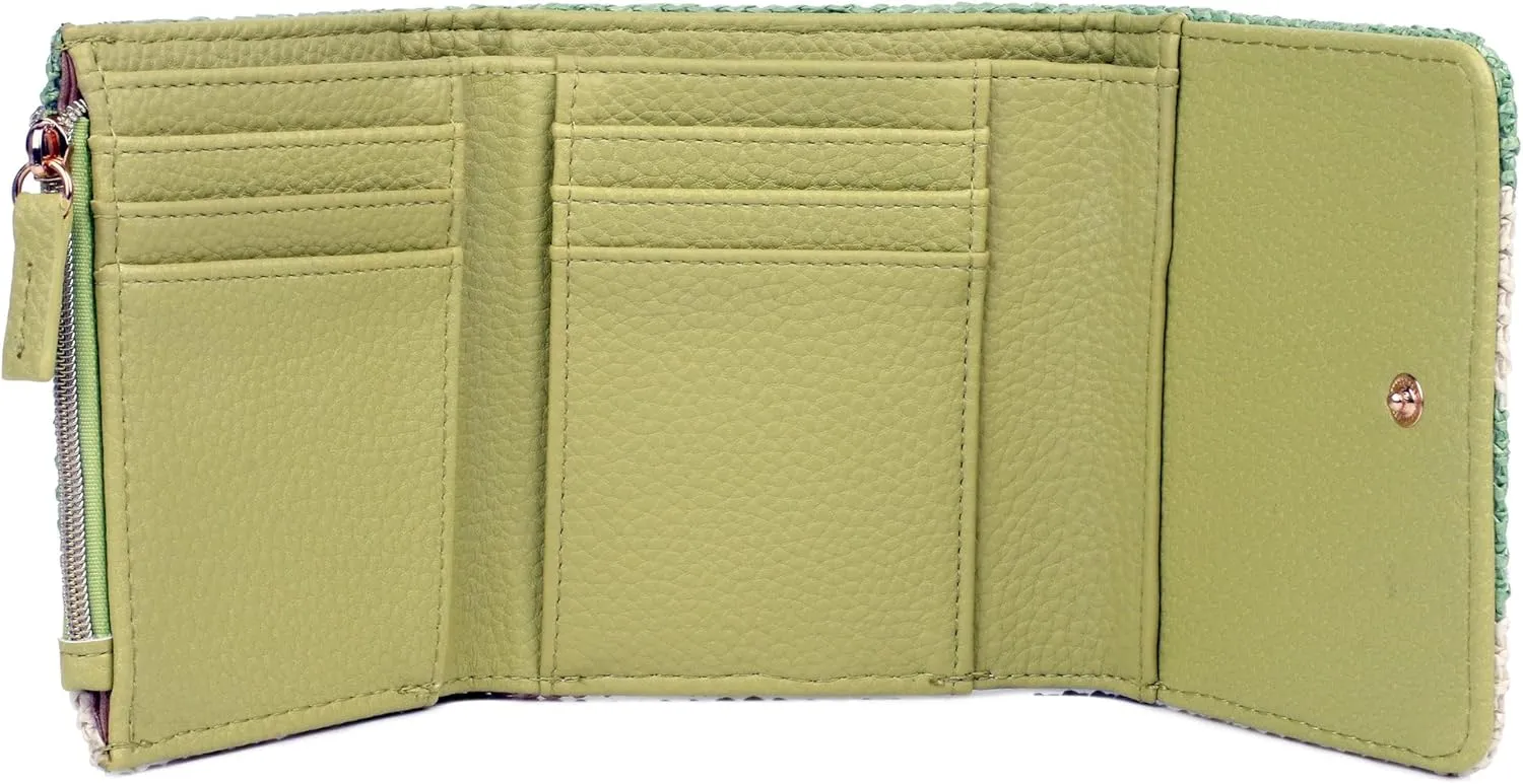 Julia Buxton Striped Straw Vegan Leather Medium Trifold