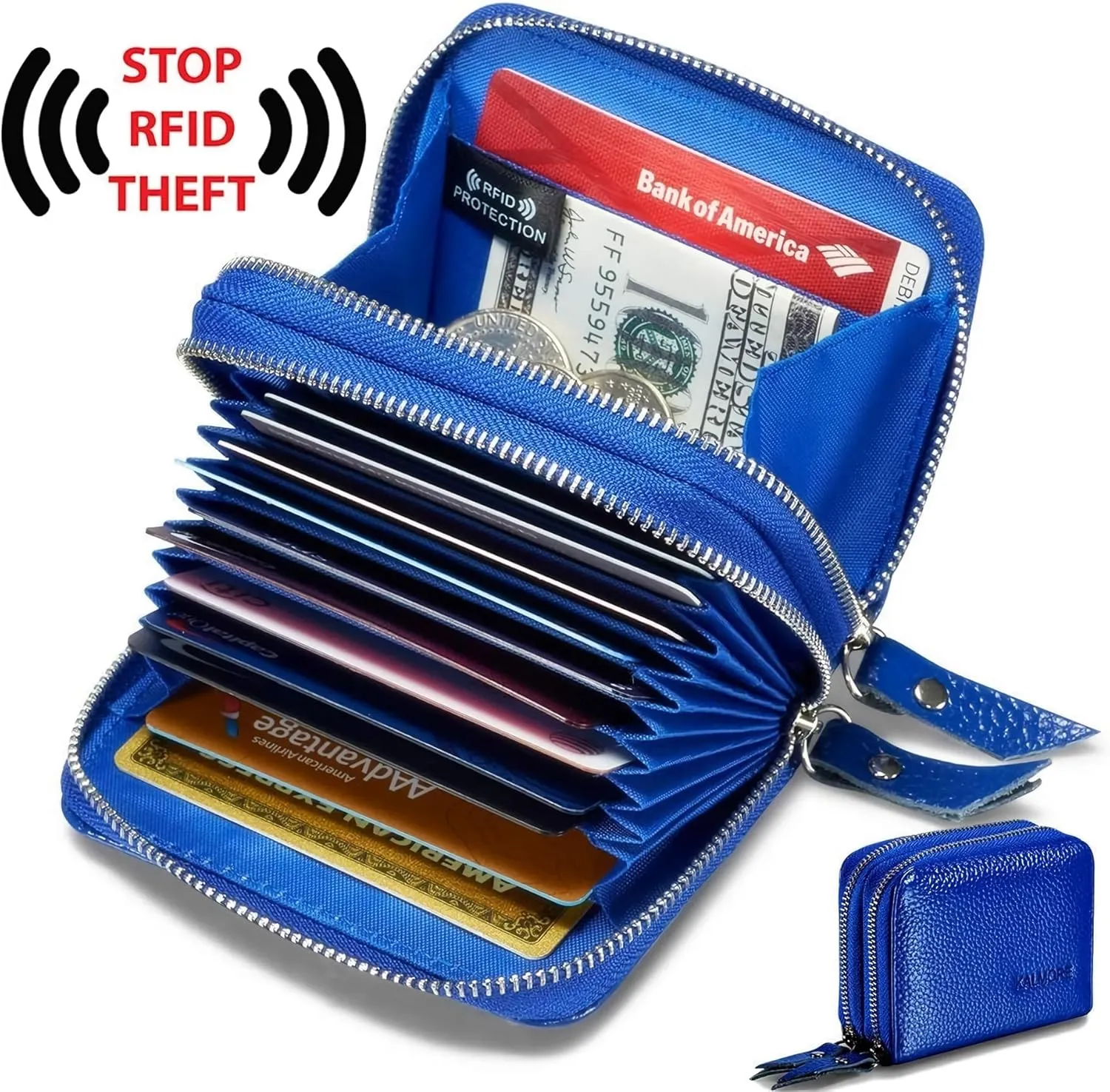 KALMORE Women's Leather RFID Secured Spacious Cute Zipper Card Wallet Small Purse