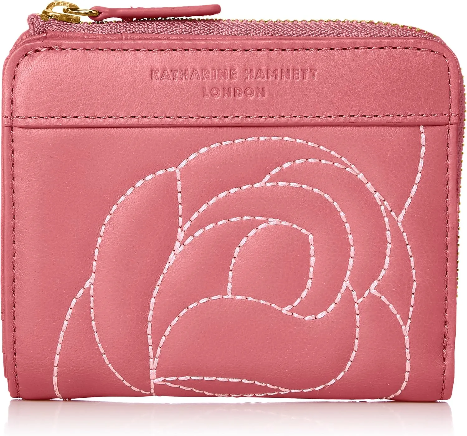Katherine Hamnett London KHP632 Women's Bifold Zipper Coin Purse Rose Stitch
