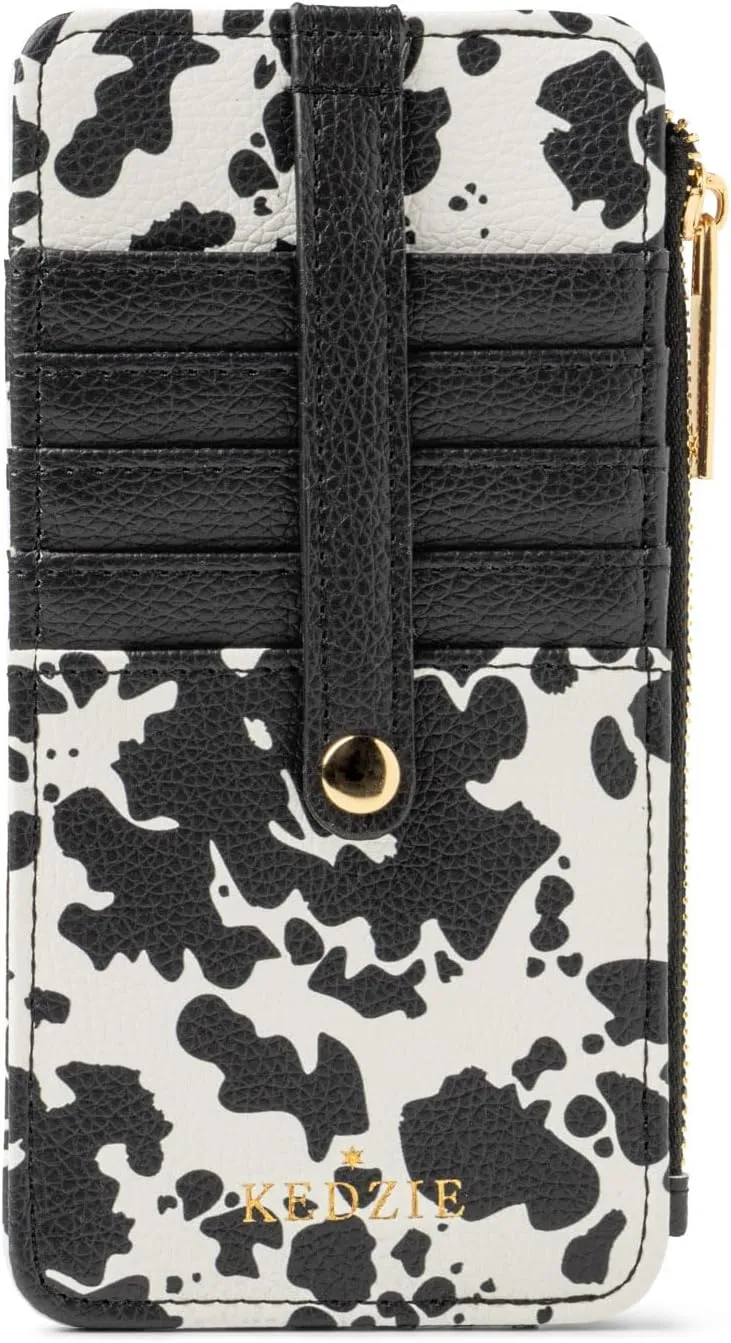 KEDZIE Essentials Only Women's Zippered Wallet in Vegan Leather Small Card Holder Wallet Exterior ID Window - Deja Moo