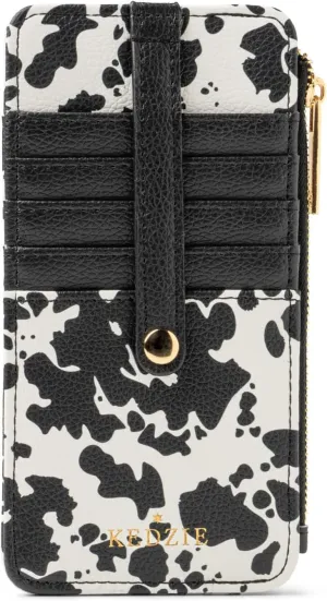 KEDZIE Essentials Only Women's Zippered Wallet in Vegan Leather Small Card Holder Wallet Exterior ID Window - Deja Moo