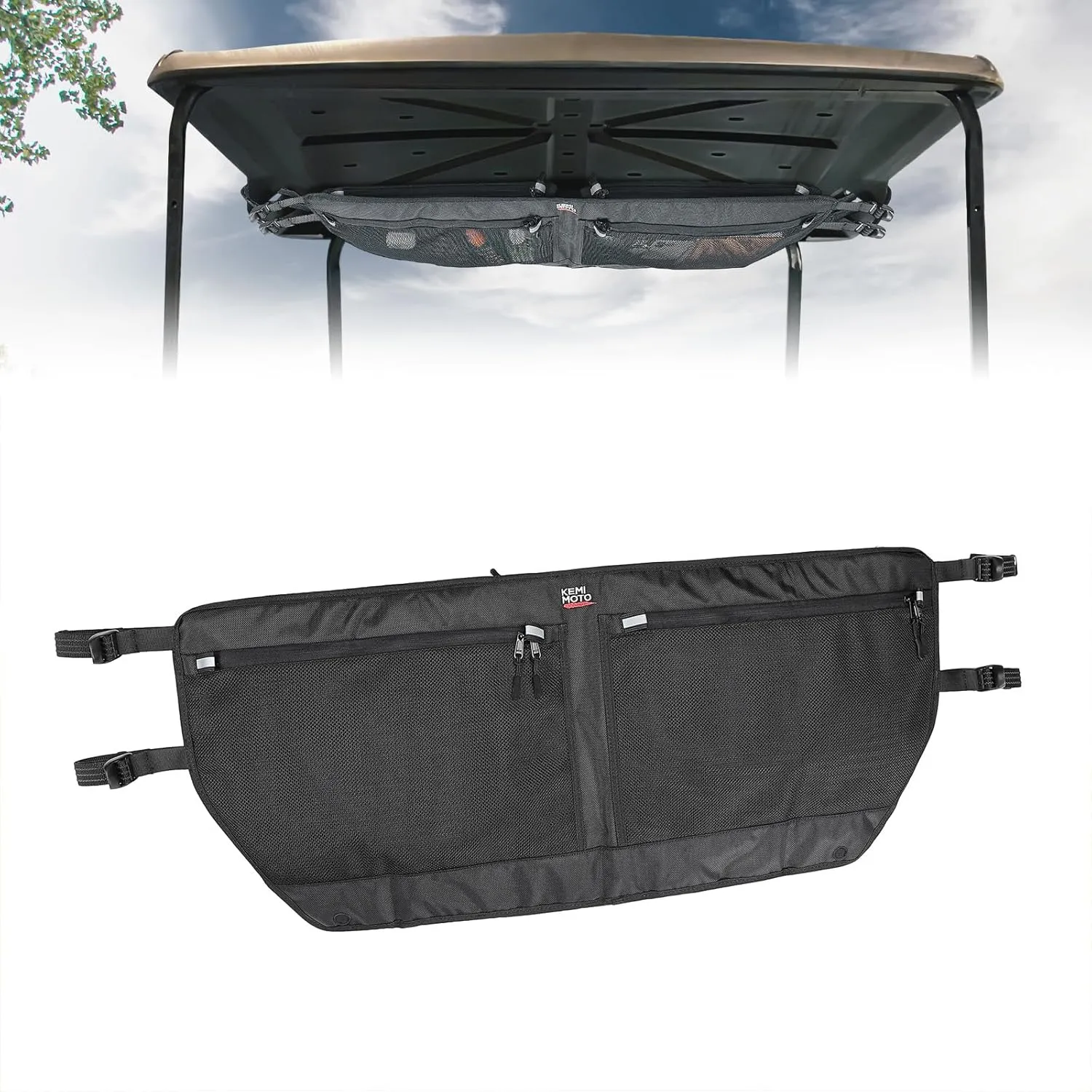 KEMIMOTO Golf Cart Overhead Storage Bag Compatible with 2 Passenger OEM EZGO TXT 1993-2013, 1680D Ceiling Mesh Bag Organizer, No Drilling Required, Black