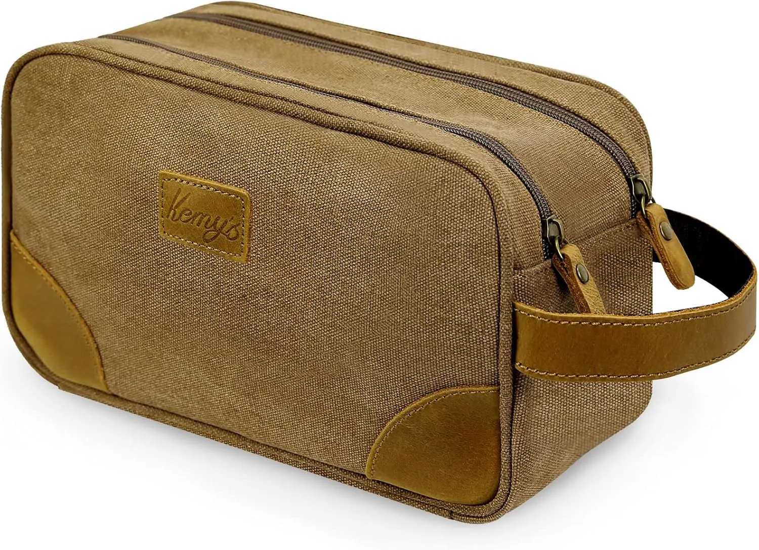 Kemy's Toiletry Bag for Men, Travel Toiletries Organizer Bags with Water Resistant Canvas Leather Dopp Kit Shaving Bag for Toiletries Accessories