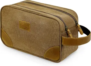 Kemy's Toiletry Bag for Men, Travel Toiletries Organizer Bags with Water Resistant Canvas Leather Dopp Kit Shaving Bag for Toiletries Accessories