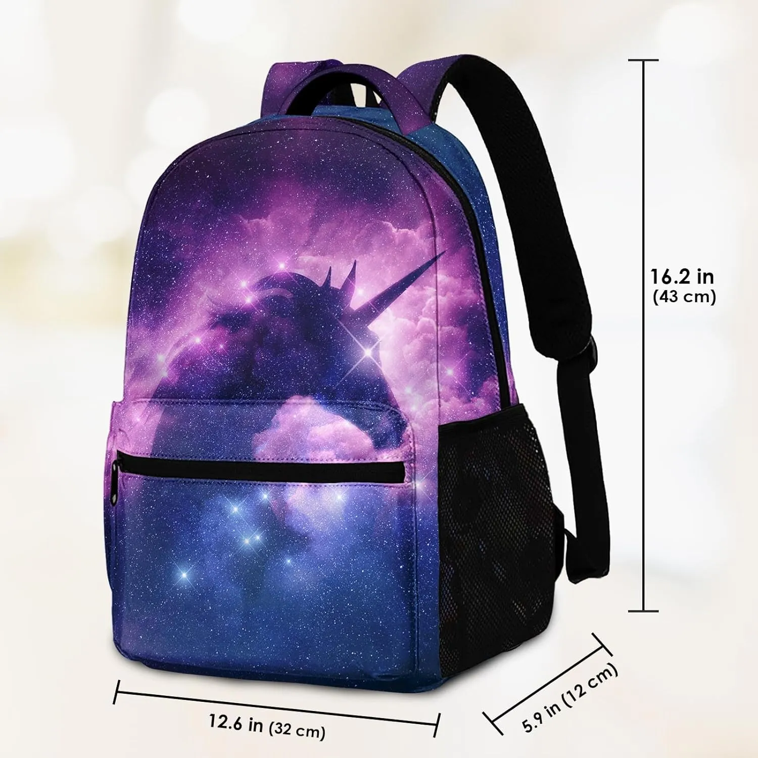 Kids Backpack for Teens Girls Boys, Unicorn Galaxy Horse Pink Starry Kids Water Resistant Child Bookbag School Bag with Adjustable Padded Straps