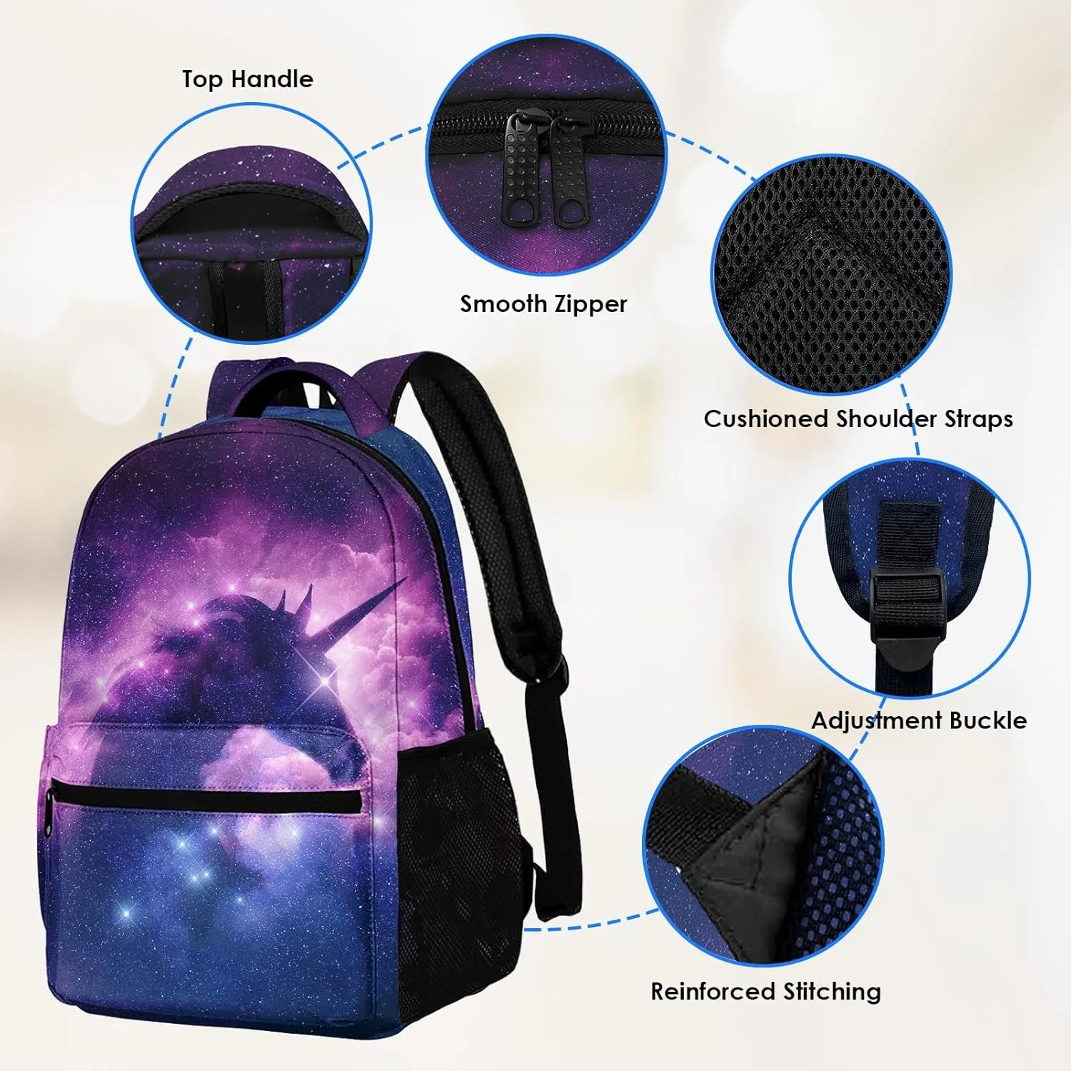 Kids Backpack for Teens Girls Boys, Unicorn Galaxy Horse Pink Starry Kids Water Resistant Child Bookbag School Bag with Adjustable Padded Straps